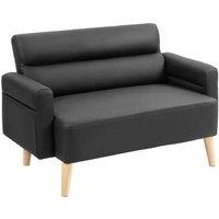 Small Black Faux Leather 2-Seater Sofa - Compact Modern Settee