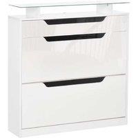 Wood Shoe Cabinet with 3 Flip Drawers, Glass Top & Slim Storage - Modern MDF & Particle Board