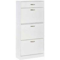 White Modular Shoe Cabinet with 4 Flip Drawers - Particleboard, Space-Saving, 18 Pair Capacity