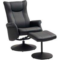 PU Leather Recliner Armchair with Footstool - 360 Swivel, Adjustable Backrest, Black - Ergonomic Lounge Chair