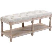 Wooden Shoe Rack Storage Bench with Tufted Cushion - Cream White, 115cm, Vintage Style