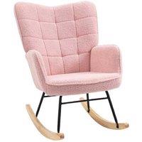 Soft Fleece Rocking Wingback Chair - Pink, Berber Fleece, Spacious Ergonomic Lounge Seat