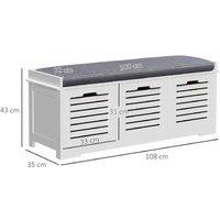 Wooden Shoe Storage Bench with 3 Drawers & Grey Cushion - Durable MDF, Space-Saving Entryway Organiser