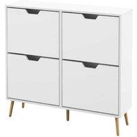 White Wood Shoe Cabinet with 4 Flip Drawers - Slim Scandi Storage for 16 Pairs