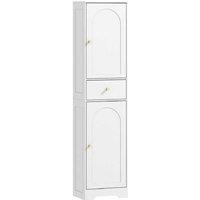 Tall Freestanding Bathroom Storage Cabinet with Arched Doors - White Modern Slim Unit