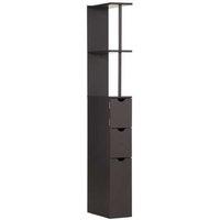Tall MDF Bathroom Storage Cabinet with Drawers - Slim Freestanding Brown Tallboy