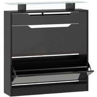 Wood Shoe Cabinet with Glass Top, Flip Doors & Drawer - Slimline Modular Storage Unit