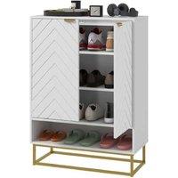 Modern Wood Shoe Cabinet with Shelf & Vents - 12 Pair Storage Rack, Minimalist Entryway Organiser