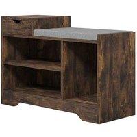 Wooden Upholstered Shoe Bench with Drawer & 3 Shelves - Hallway Storage Seat, Durable Particle Board