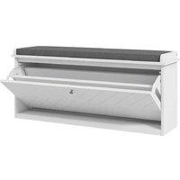 Upholstered Shoe Storage Bench with Flip Drawer - 10 Pair Capacity, Padded Seat, Adjustable Divider, Modern MDF