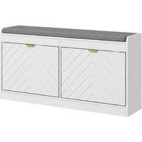 Upholstered Shoe Storage Bench with 2 Flip Drawers - MDF, 8 Pair Capacity, Modern Entryway Organiser