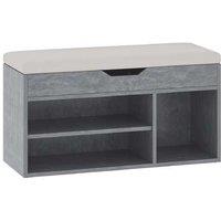 Grey Wood Shoe Cabinet Bench with Storage - Padded Entryway Organiser