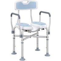 U-Shaped Ergonomic Shower Chair with Aluminium Crossbars - Light Blue, Adjustable Height, Anti-Slip, 136kg Capacity