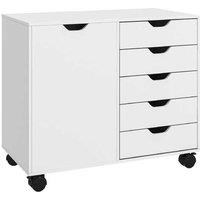 Mobile Office Storage Cabinet with 5 Drawers & Adjustable Shelf - Modular, Durable, Wood-Effect