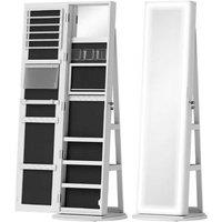 Lockable LED Jewellery Cabinet Mirror - White - Wooden Organiser, Full-Length, Rotating, Secure Storage