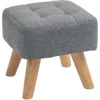 Tufted Linen-Feel Footstool with Wood Legs - Grey, Compact, 110kg Capacity