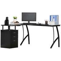 L-Shaped Black Corner Desk with Storage Drawers - Contemporary MDF & Steel, Space-Saving Living Room Workstation