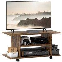 Rustic Brown Wood TV Cabinet Shelf Table - Mobile Storage Unit, 80cm, 3-Tier, Modern Style