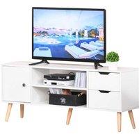 Modern Scandi TV Stand with Drawers & Shelf - White & Pine, Storage, 50" Max TV