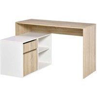 L-Shaped Corner Computer Desk with Storage, Oak & White - Space-Saving Living Room Furniture