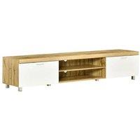 Oak Finish TV Stand for 90" TVs - Modern Storage Cabinet, Durable MDF & Steel Legs