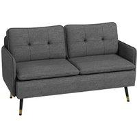 Modern Tufted 2-Seater Fabric Loveseat Sofa - Dark Grey, Compact with Steel Legs