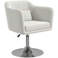 Cream Linen Swivel Accent Chair with Adjustable Height & Pillow - Retro Tub Design, Ergonomic Lounge Seating