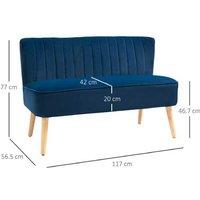 Velvet 2-Seater Sofa - Modern Wooden Frame, Blue, Compact Lounge Seating