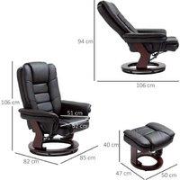 Faux Leather Recliner Armchair & Footrest - Ergonomic Swivel Lounge Chair, Wood Base, 135 Recline