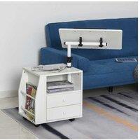 White Particle Board 360 Rotating End Table with Storage Cabinet - Multi-Function, Adjustable, Space-Saving