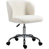 Ergonomic Office Chair - White Teddy Fleece, Adjustable Height & Wheels