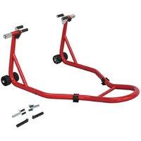 Heavy-Duty Motorcycle Paddock Stand with Anti-Slip Mat - Steel Frame, 200kg Capacity, Adjustable Adapters - Red