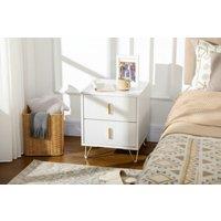 White Ribbed Bedside Table with Drawers & Gold Hairpin Legs - Contemporary Bedroom Storage