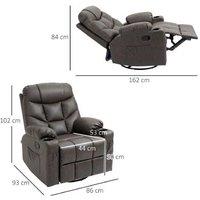 Faux Leather Manual Recliner Chair with Cup Holders - Brown, 150kg Capacity, Swivel & Rocking Cinema Seat