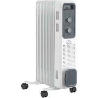 7-Fin Portable Oil Radiator Heater - Adjustable Thermostat & Safety Shut-Off - White