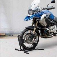 Heavy-Duty Motorcycle Wheel Chock - Adjustable Metal Motorbike Stand with Pre-Drilled Mounting Holes, Fits 17"-21" Tyres