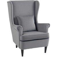 Velvet Wingback Armchair with Pillow - Dark Grey, High Back, Plush Support