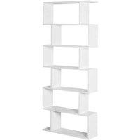 White Particle Board 6-Tier Asymmetrical Modular Bookcase - Space-Saving Storage Shelf