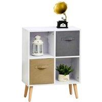 White Particle Board Modular 4-Cube Storage Cabinet with Fabric Drawers & Wooden Legs