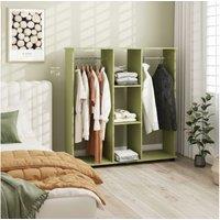 Open Double Rail Wardrobe with Mobile Storage Shelves & 6 Wheels - Particle Board & Aluminium, Contemporary Bedroom Organizer