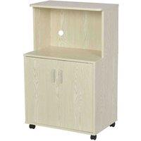 Oak Wood Microwave Storage Cabinet with Wheels - Space-Saving Kitchen Unit