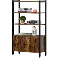 Industrial Bookshelf Cabinet with Display & Cupboard - Metal Frame, Wood Shelves, Spacious Storage