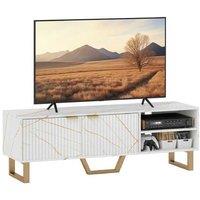 Marble Effect TV Stand for 70" - Contemporary Storage, Cable Management & Steel Legs