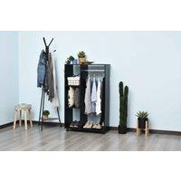Black Particle Board Mobile Open Wardrobe with Wheels - 3-Shelf, Aluminium Rail, Space-Saving Bedroom Storage