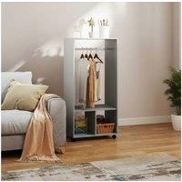 Small Open Wardrobe on Wheels with Aluminium Hanging Rail & Shelves - Particle Board, Space-Saving, Bedroom Storage