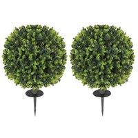 Set of 2 40cm Artificial Boxwood Topiary Balls with Stake - UV-Resistant Greenery Dcor