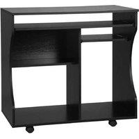 Compact Wood Work Desk with Wheels & Multi-Storage Shelves - Space-Saving Office Solution