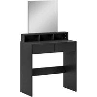 Black Multi-Storage Dressing Table with Mirror - Wood, Compact, Modern Vanity Desk