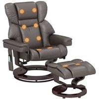 Swivel Massage Recliner Chair & Footstool - Faux Leather, Wood Base, 10-Point Massage