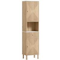 Tall Oak Bathroom Storage Cabinet - Slim Modular Organizer with Adjustable Shelves